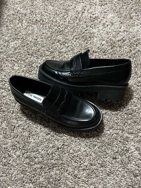 Steve Madden Preppy Black Chunky Platform Loafers Lug Sole Women’s Size 6.5